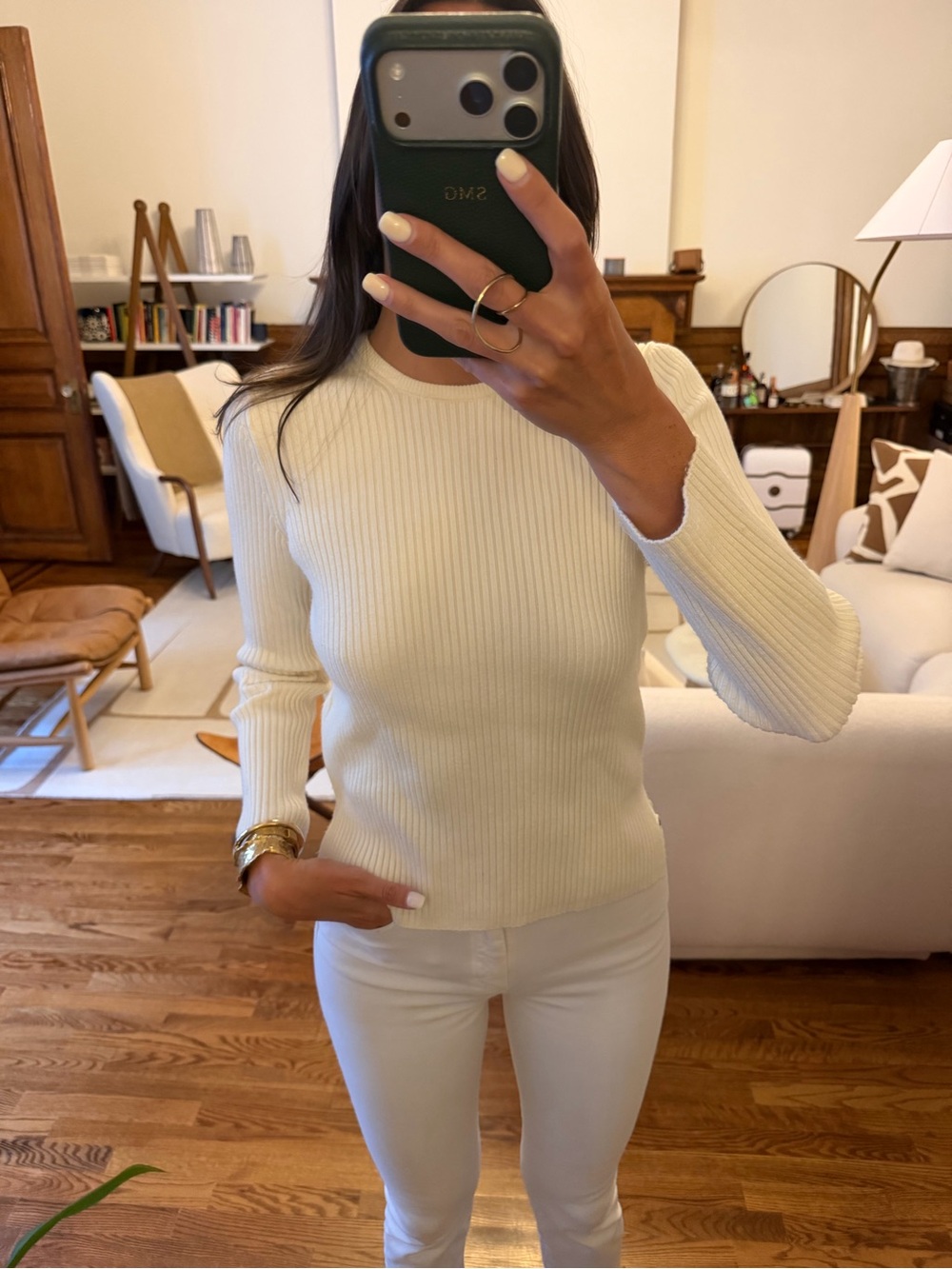Massimo Dutti Ivory Ribbed Crewneck Sweater - Size S